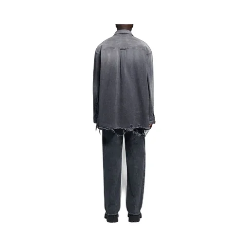 Ripped Denim Shirt Male Black