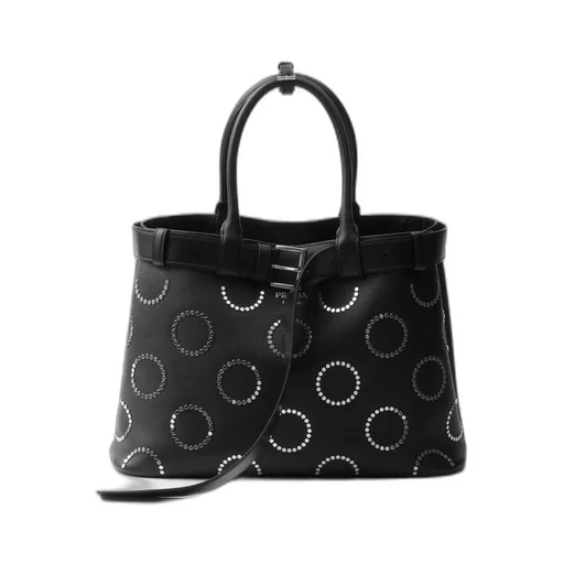 Prada Buckle large leather bag with appliqués