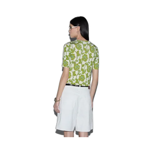 Floral print fine wool silk top