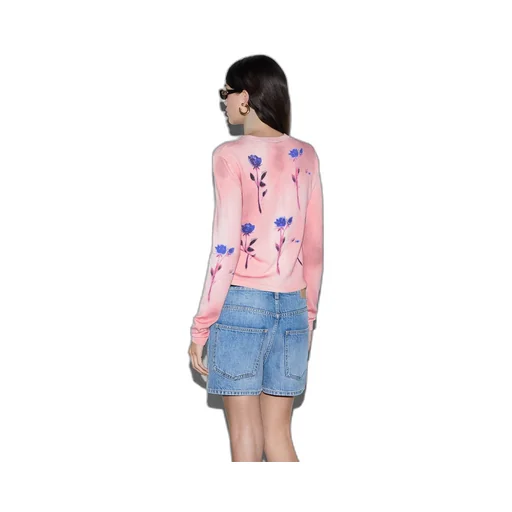 Floral print fine wool silk cardigan