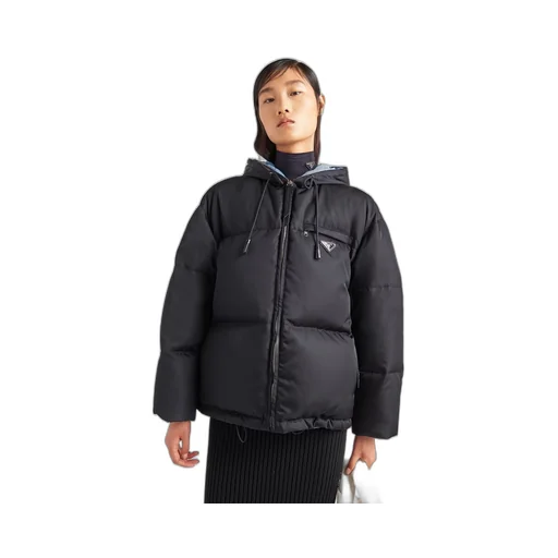 Re-Nylon Gabardine hooded down jacket