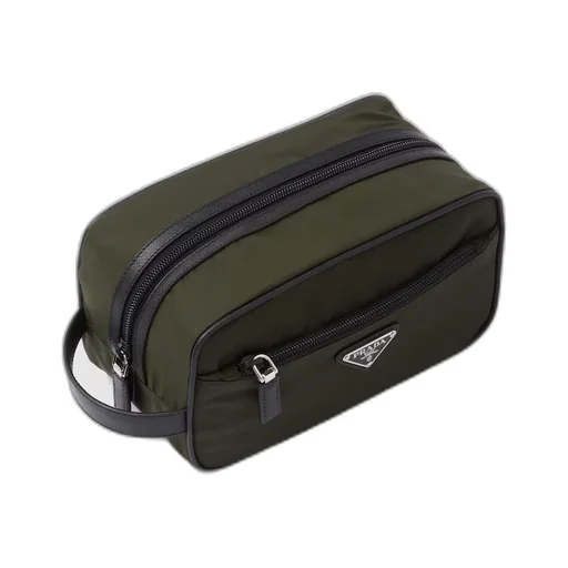 Re-Nylon and Saffiano leather travel pouch