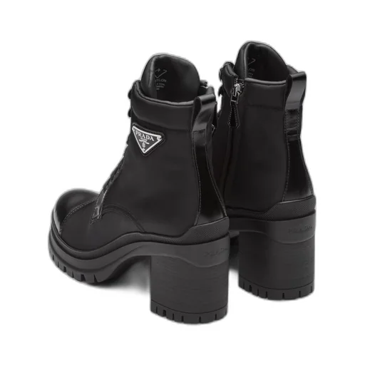 Brushed leather and Re-Nylon laced booties