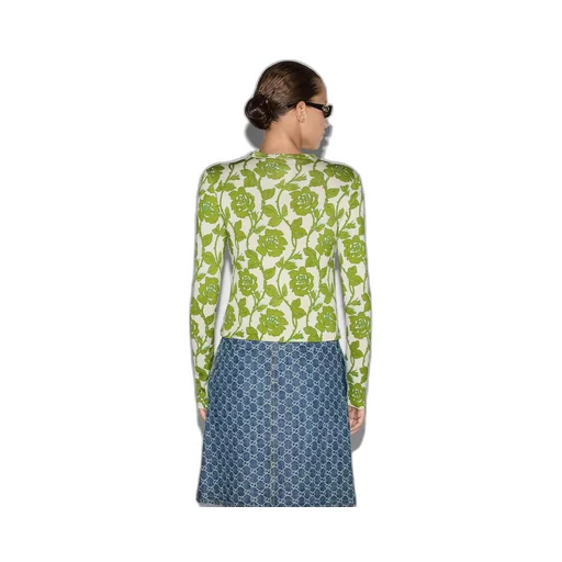 Floral print fine wool silk cardigan