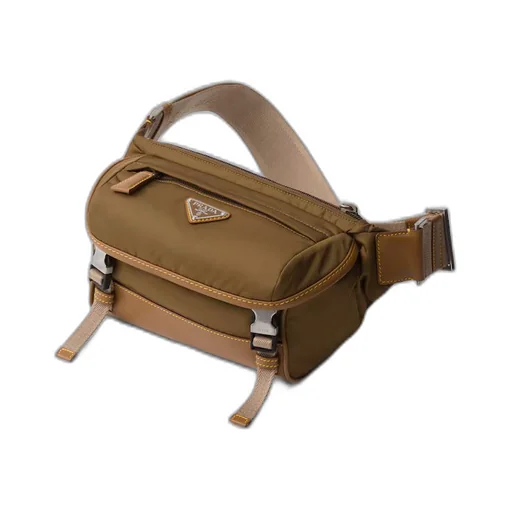 Re-Nylon and leather shoulder bag