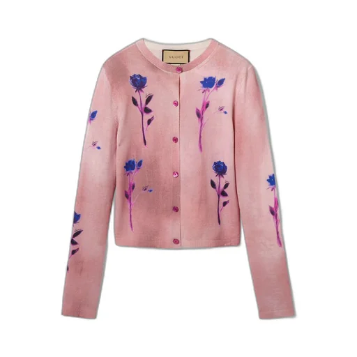 Floral print fine wool silk cardigan