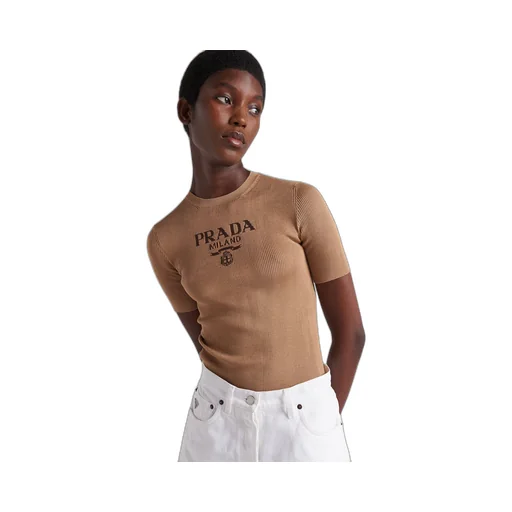Silk crew-neck sweater with logo