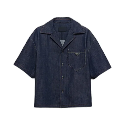 Short-sleeved selvedge denim shirt