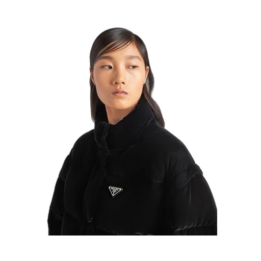 Convertible cropped velvet down jacket