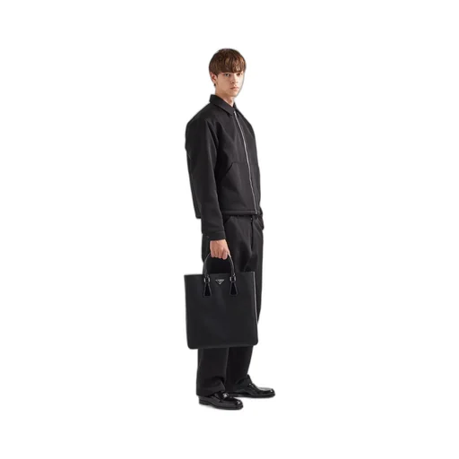 Re-Nylon and brushed leather tote bag