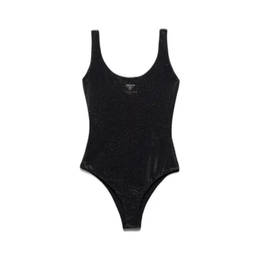 Jersey one-piece swimsuit with rhinestones