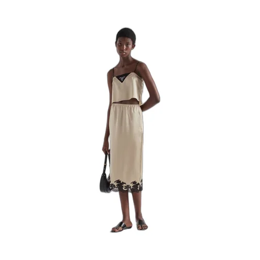 Satin crepe and lace midi-skirt