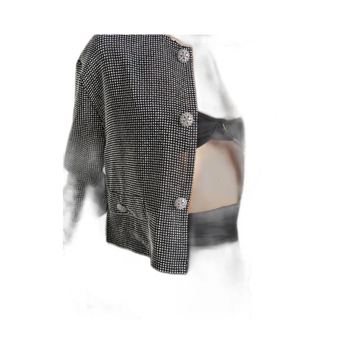 Single-breasted rhinestone encrusted mesh jacket