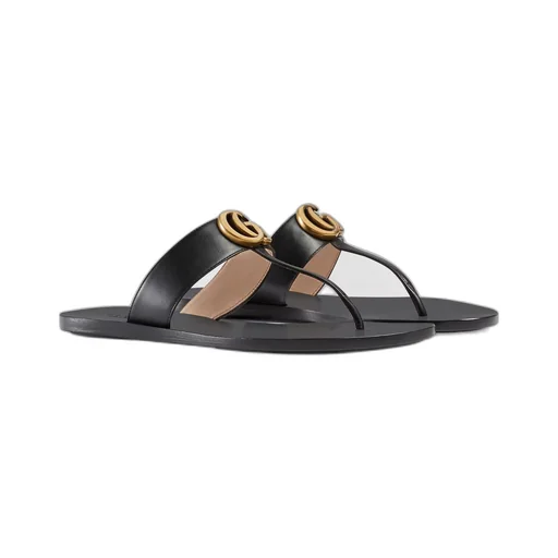 Leather thong sandal with Double G