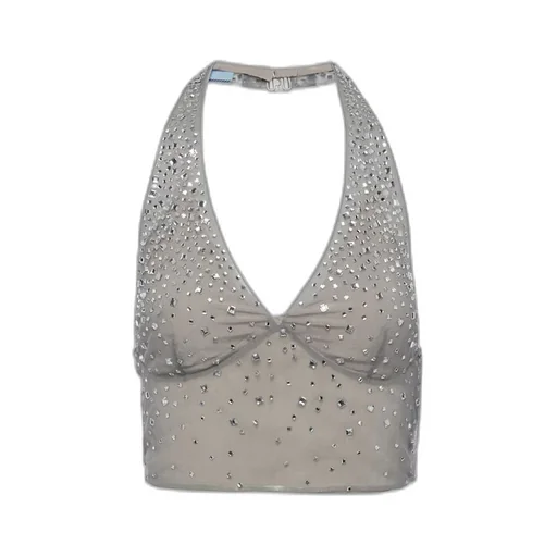 Crystal-studded tulle top