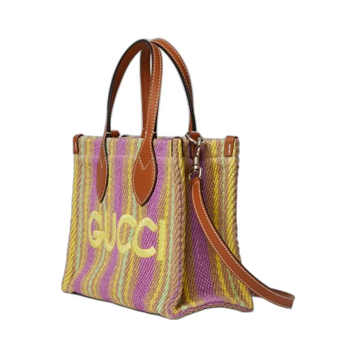 Small jute tote with Gucci patch