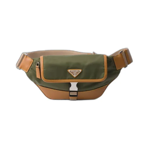 Re-Nylon and leather shoulder bag