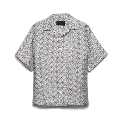Short-sleeved printed silk shirt