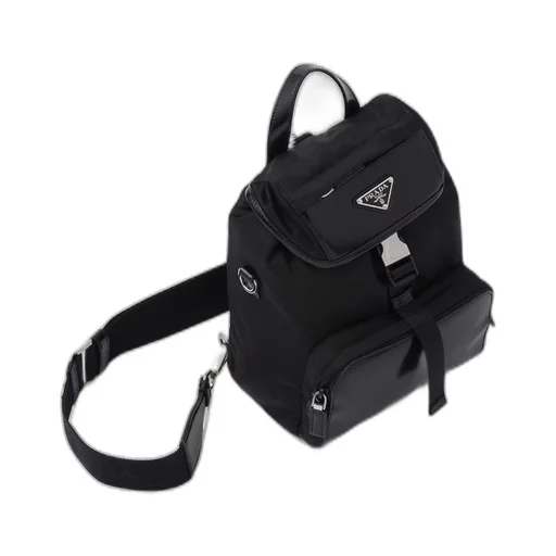 Re-Nylon and brushed leather backpack