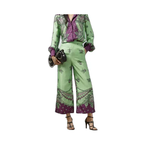 Paisley print silk trousers