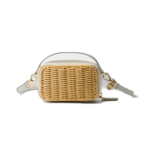 Wicker and leather mini-pouch