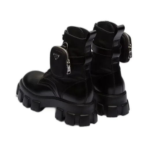Monolith brushed leather and Re-Nylon boots with pouch
