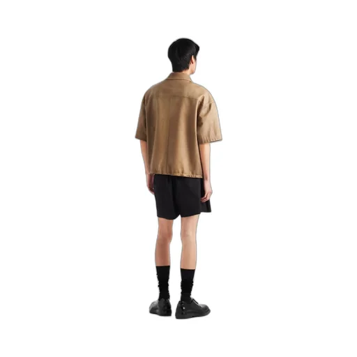 Short-sleeve nappa leather shirt