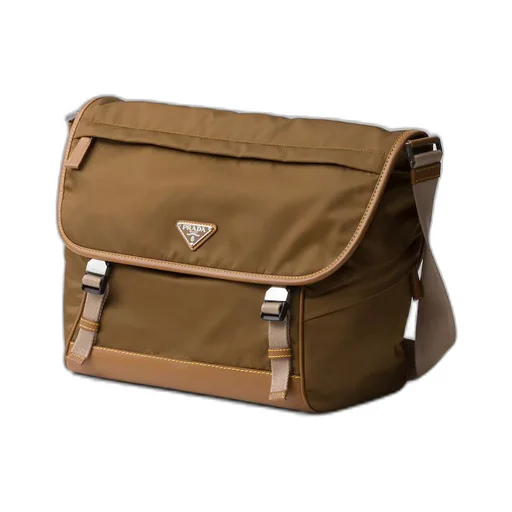 Re-Nylon and leather shoulder bag