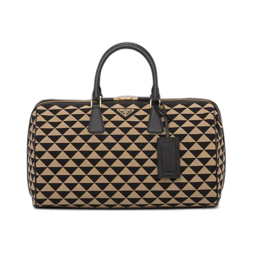 Medium Prada Symbole embroidered fabric travel bag