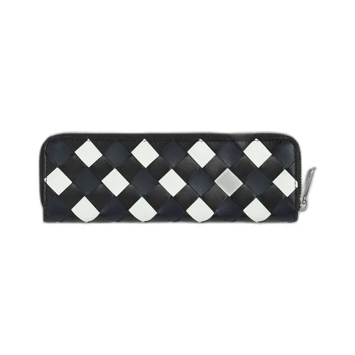 Intrecciato check tricolor leather pencil case