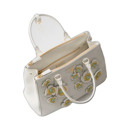 Large Prada Galleria leather bag with floral appliqués