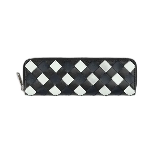 Intrecciato check tricolor leather pencil case