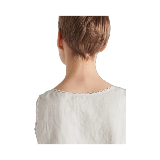 Embroidered linen and antique silk mini-dress