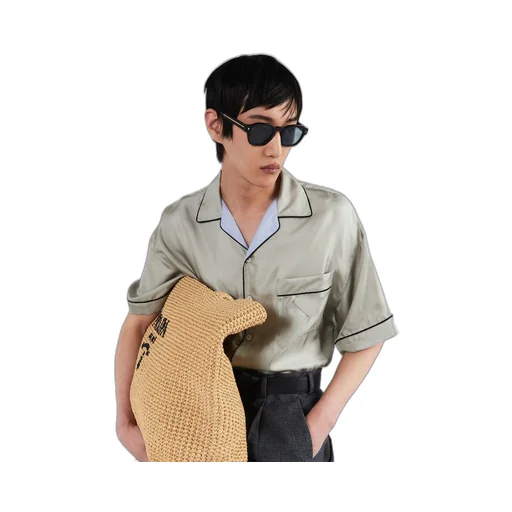 Short-sleeved silk twill shirt