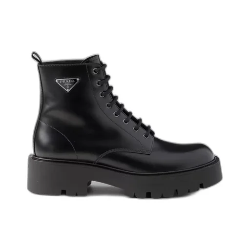Brushed leather combat boots