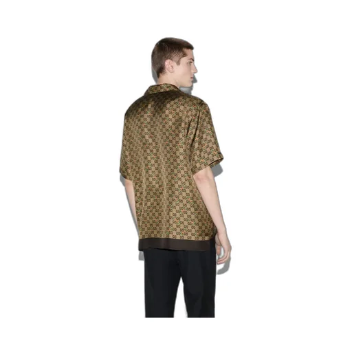 GG Horsebit print silk twill shirt