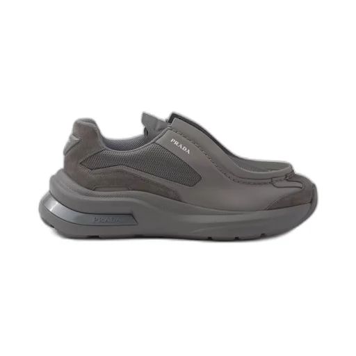 Systeme brushed leather sneakers with bike fabric and suede elements