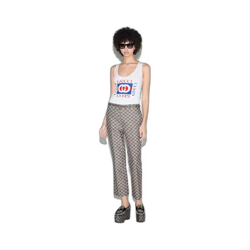 Rib cotton tank top with Gucci print