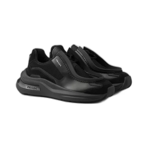 Systeme brushed leather sneakers with bike fabric and suede elements