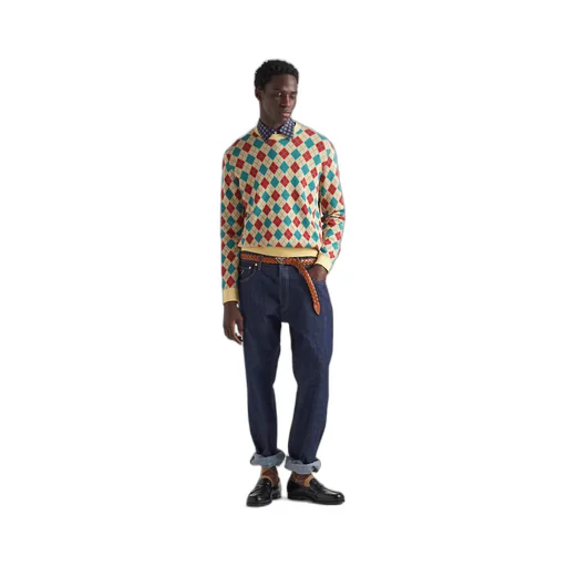 Cotton crew-neck sweater with diamond motif