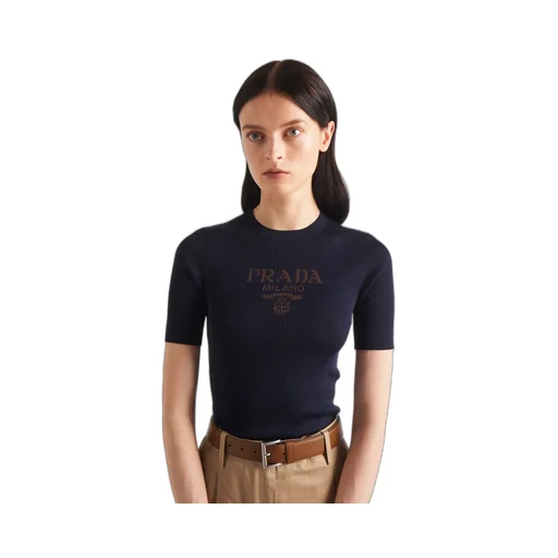 Silk crew-neck sweater with logo