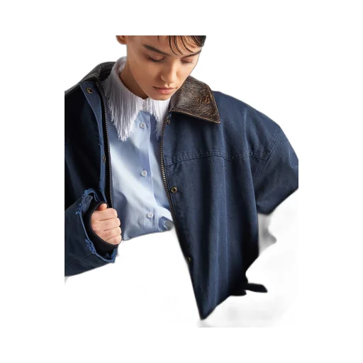 Poplin shirt with fringed collar