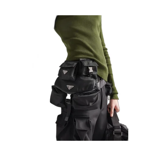 Re-Nylon and leather shoulder bag