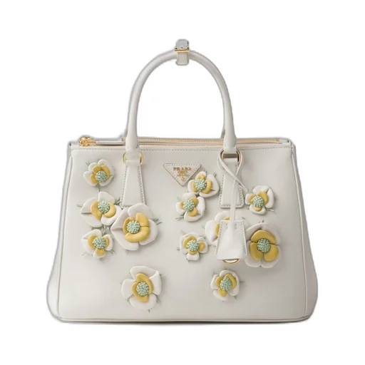 Large Prada Galleria leather bag with floral appliqués