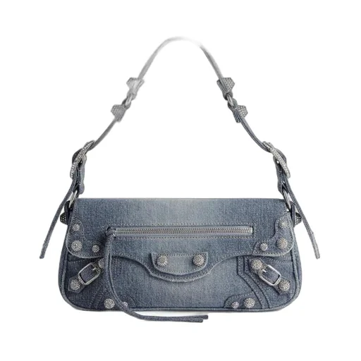 Le Cagole Small Sling Bag Denim With Rhinestones