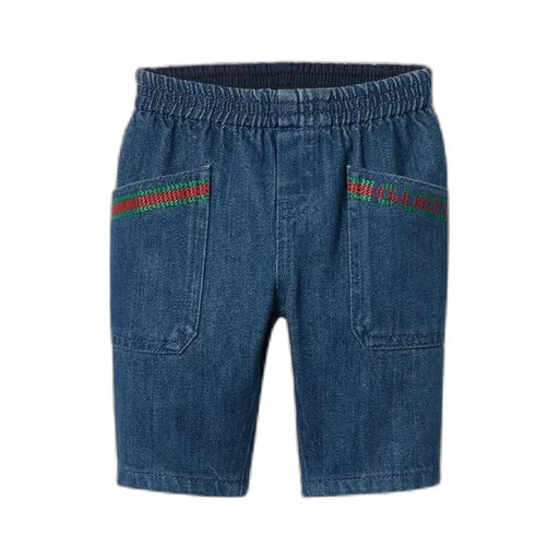 Baby denim pants with Web embroidery