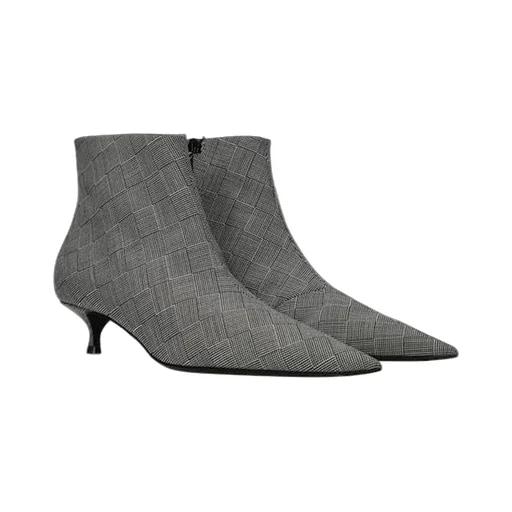 Wool Checked Knife Pointy Toe Boot