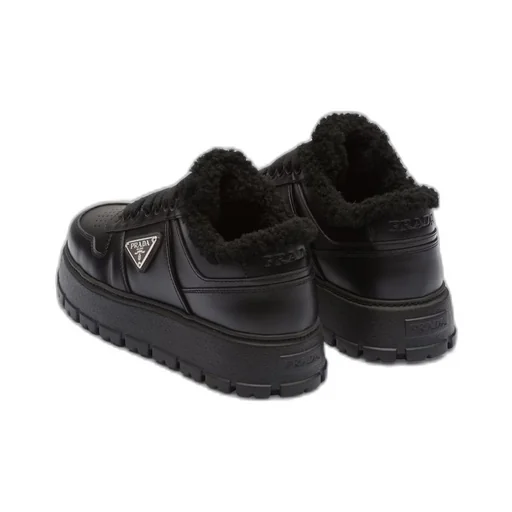 Leather and shearling sneakers