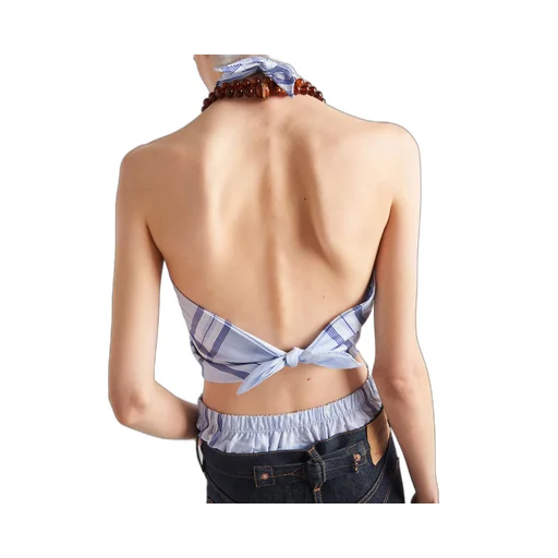 Checked cotton halter top