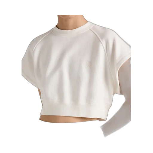 Short-sleeved cotton fleece sweatshirt